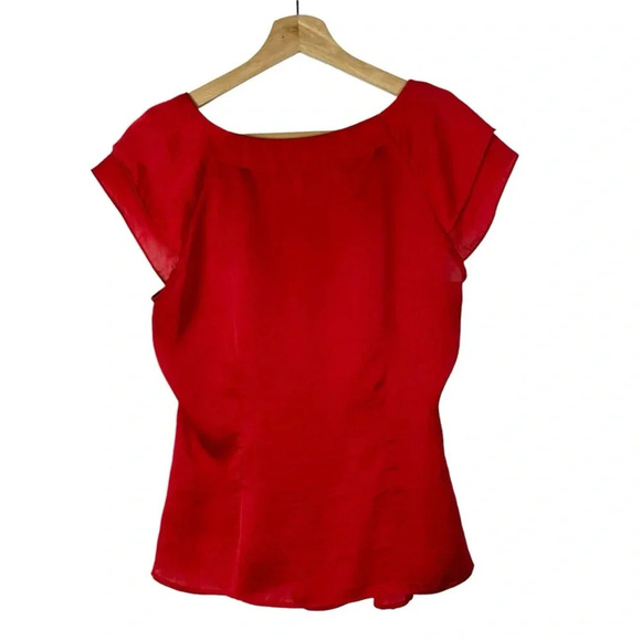 Violet & Claire Red Pleated Short Flutter Sleeve Blouse M - Picture 2 of 3